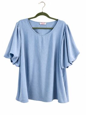 Discount Divas Boutique Baby Blue Puff Sleeve Blouse 2XL Textured Scoop Neck Top